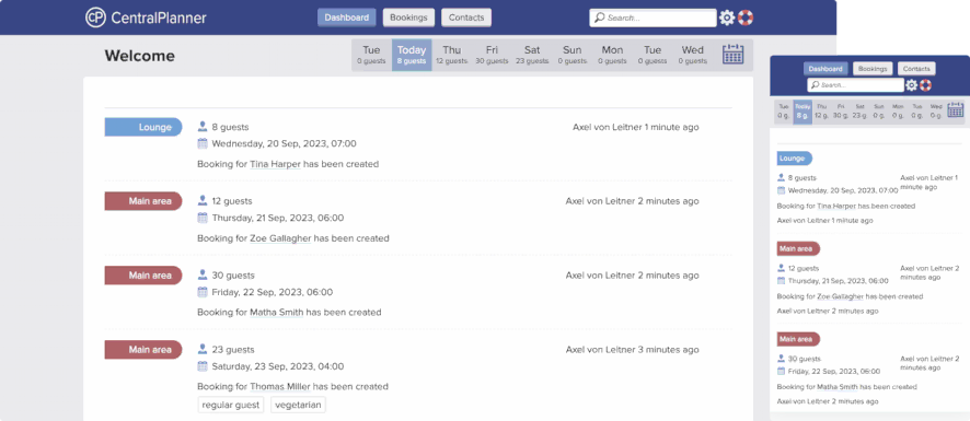 Screenshot CentralPlanner Dashboard